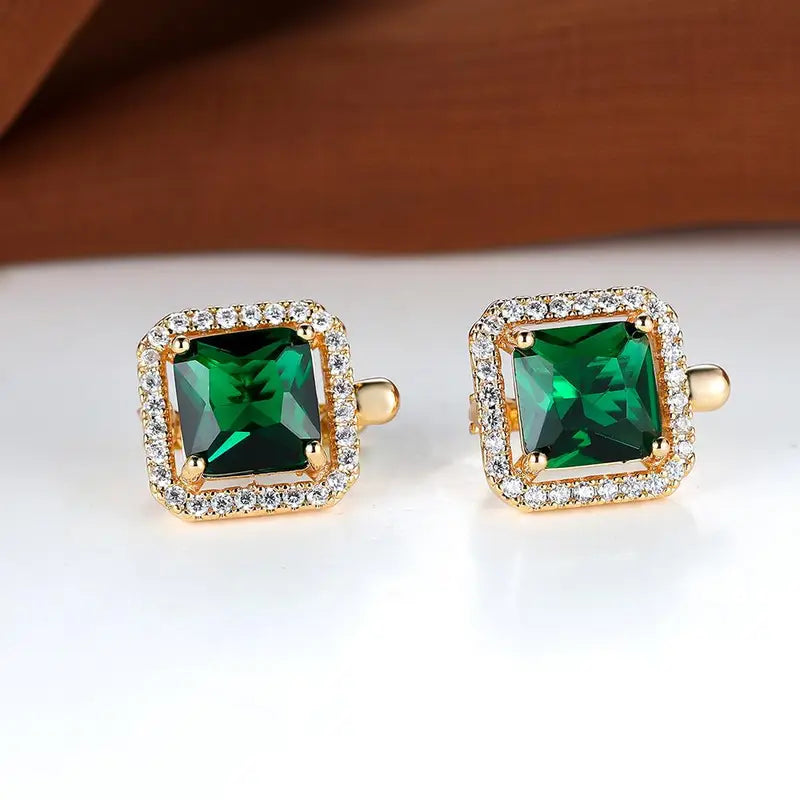 Earrings zirconia carré vert doré