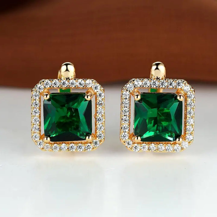 Earrings zirconia carré vert doré