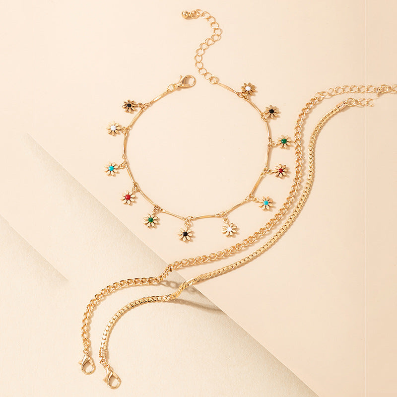 Elegant Flower Charm Anklet Set