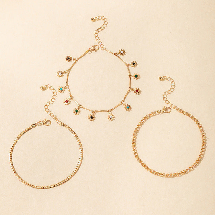 Elegant Flower Charm Anklet Set