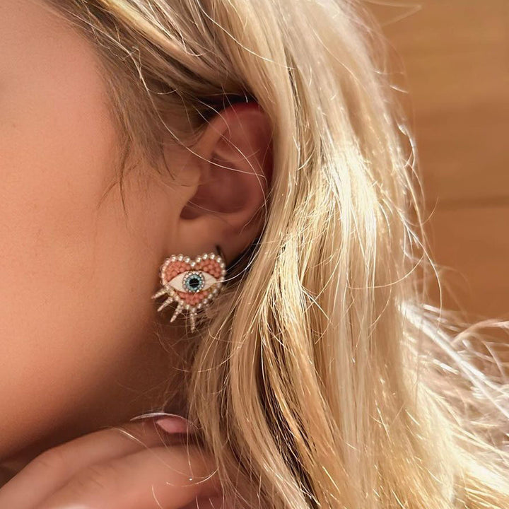 Diamond Sun Heart Evil Eye Earrings