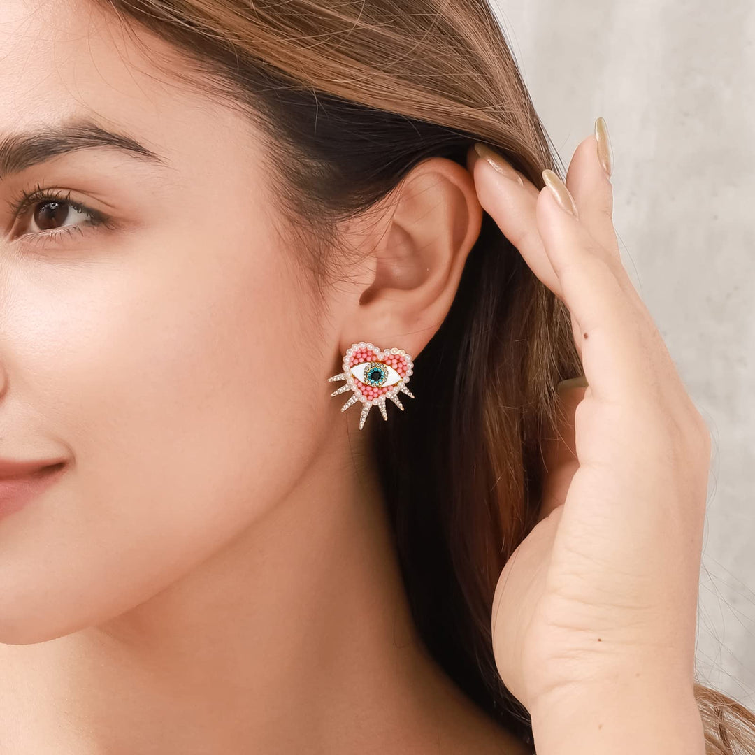 Diamond Sun Heart Evil Eye Earrings