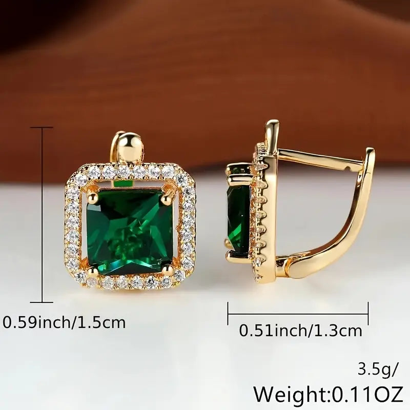 Earrings zirconia carré vert doré