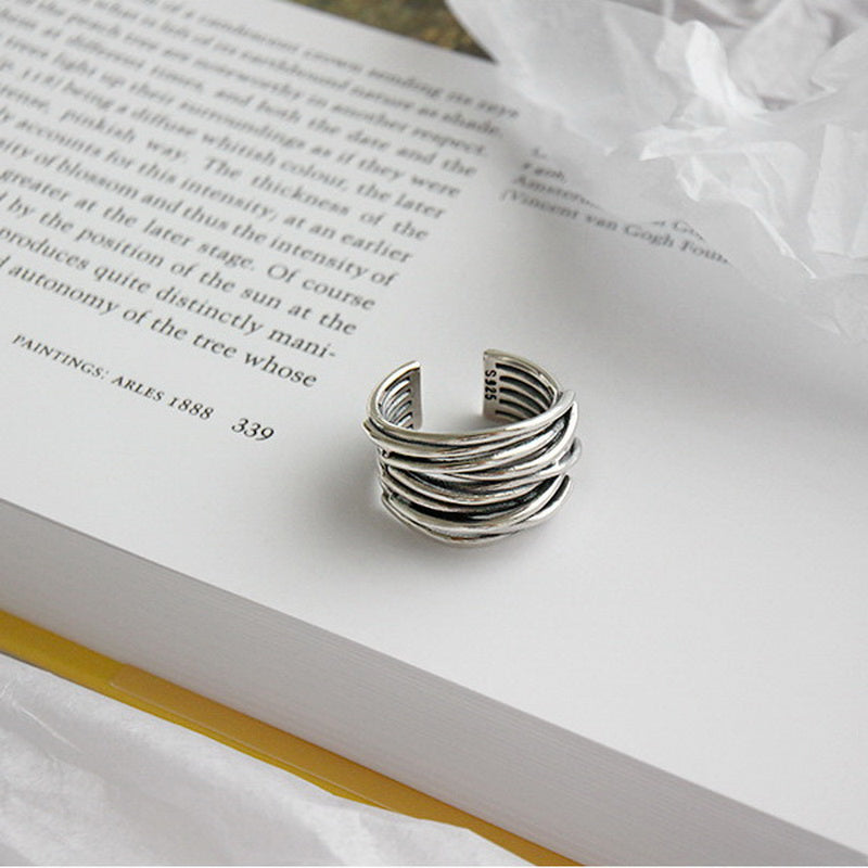 Adjustable Layered Silver Wrap Ring