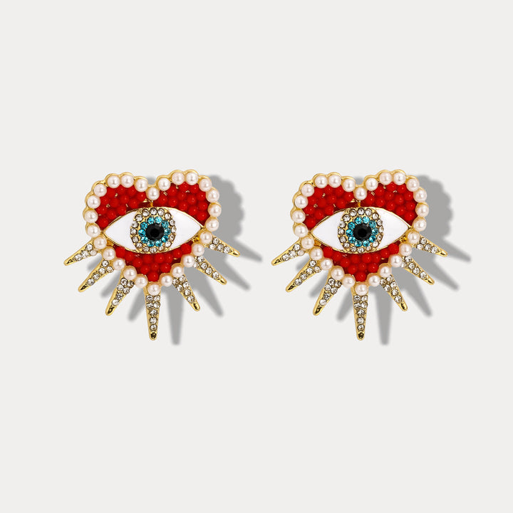 Diamond Sun Heart Evil Eye Earrings