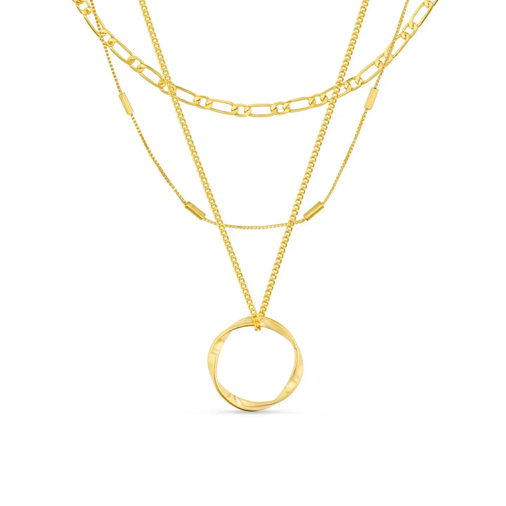 Open Circle Three Row Necklace | Gold