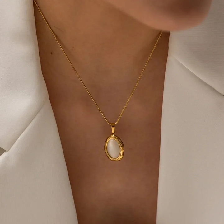 Oval Opal Cat’s Eye Gold-Plated Necklace