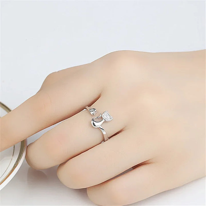 Open Cat Ring with Cute Design – Zircon Stones