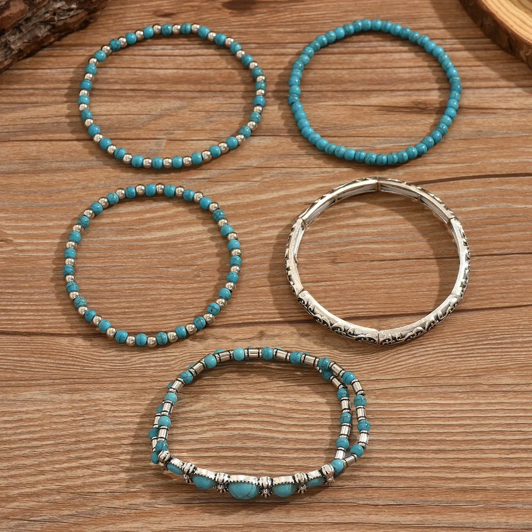 Bohemian Green Turquoise Beaded Bracelet Set