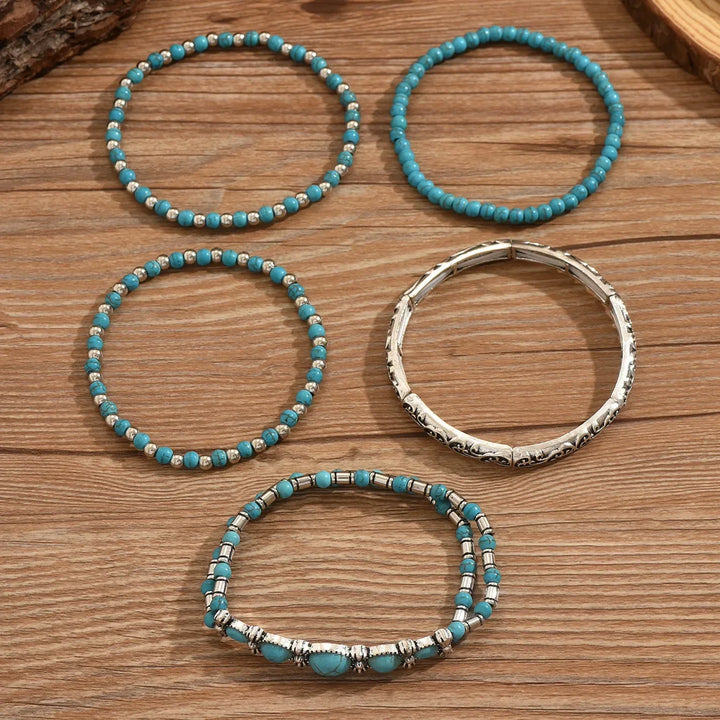 Bohemian Green Turquoise Beaded Bracelet Set
