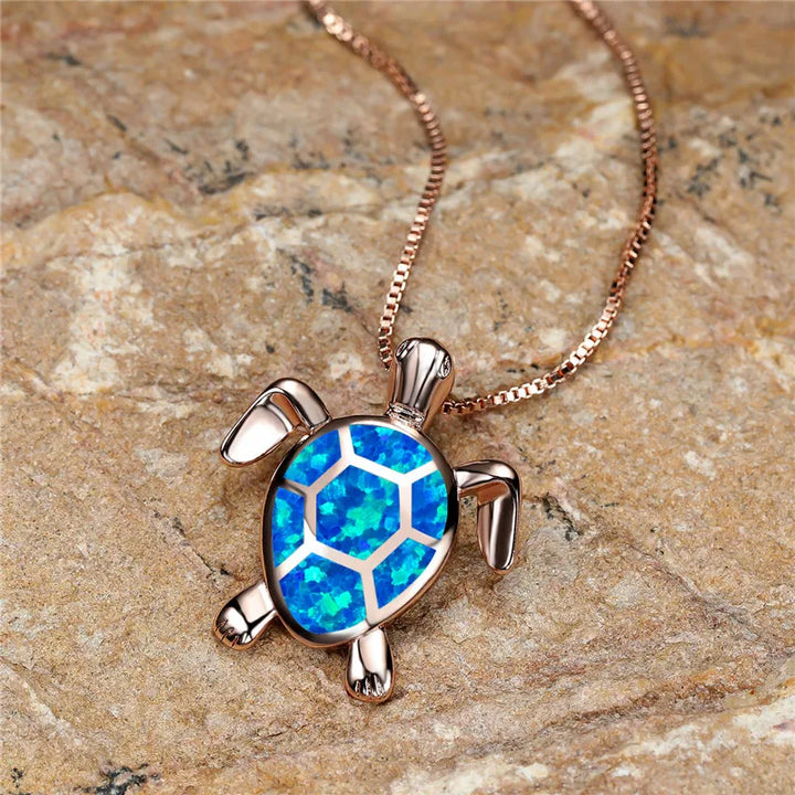 Vintage Gold Green Fire Opal Turtle Pendant