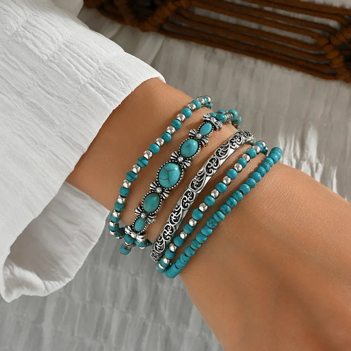 Bohemian Green Turquoise Beaded Bracelet Set