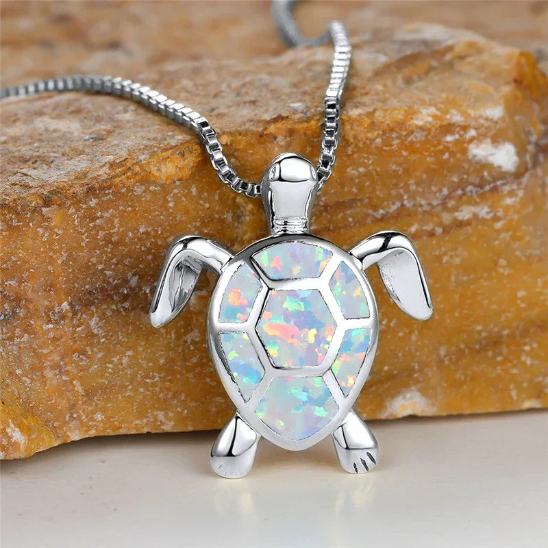 Vintage Gold Green Fire Opal Turtle Pendant