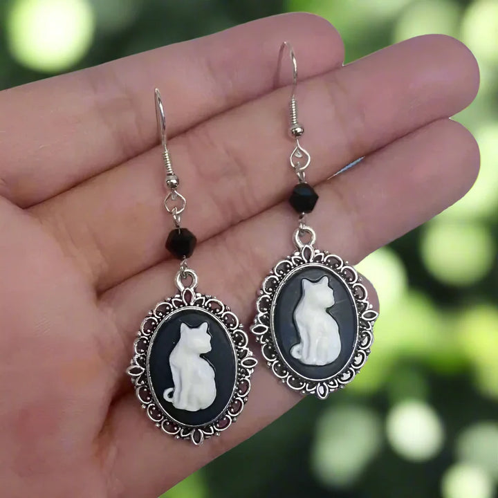 Vintage White Cat Drop Earrings