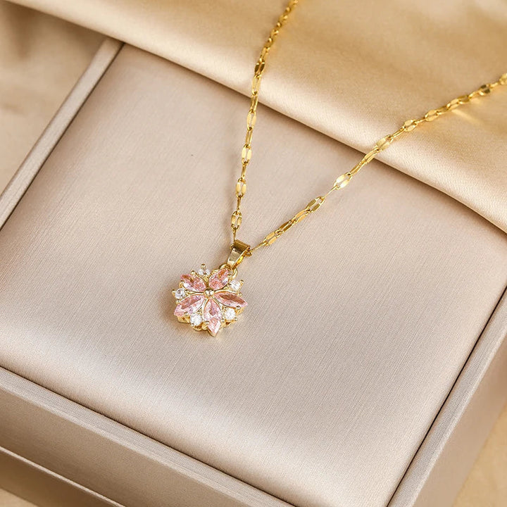Romantic Rose Sakura Stainless Steel Necklace