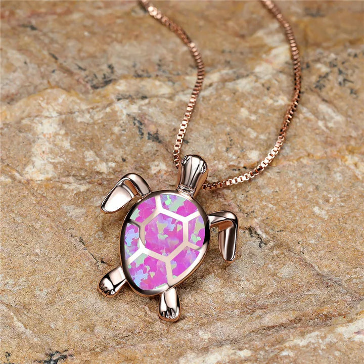 Vintage Gold Green Fire Opal Turtle Pendant