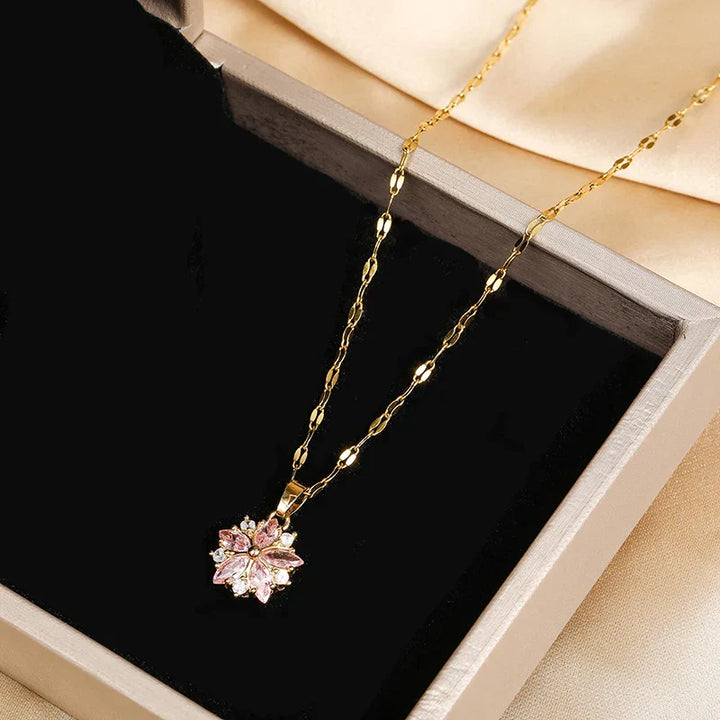 Romantic Rose Sakura Stainless Steel Necklace