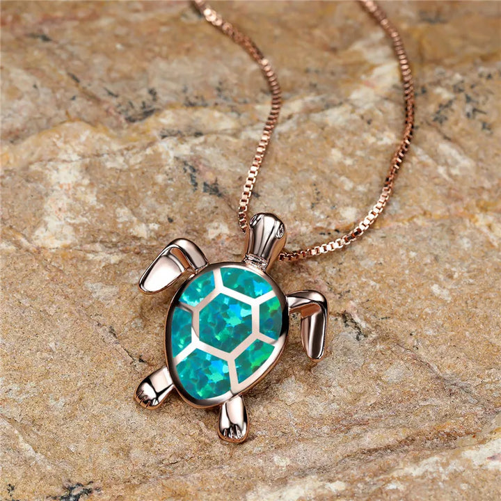 Vintage Gold Green Fire Opal Turtle Pendant