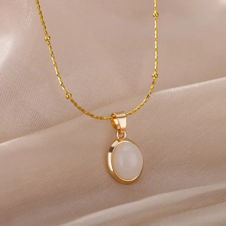 Chic Gold Stainless Steel Water Drop Opal Pendant Necklace