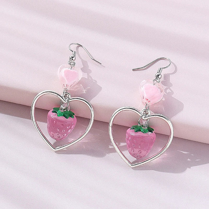 Strawberry Heart-Shaped Earrings