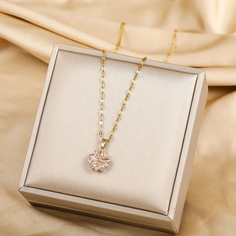 Romantic Rose Sakura Stainless Steel Necklace
