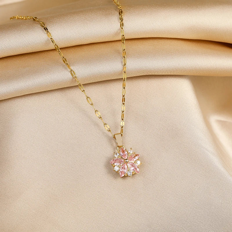 Romantic Rose Sakura Stainless Steel Necklace