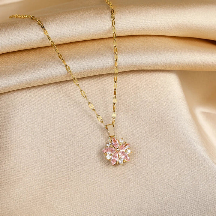 Romantic Rose Sakura Stainless Steel Necklace