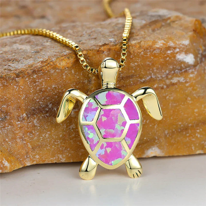 Vintage Gold Green Fire Opal Turtle Pendant