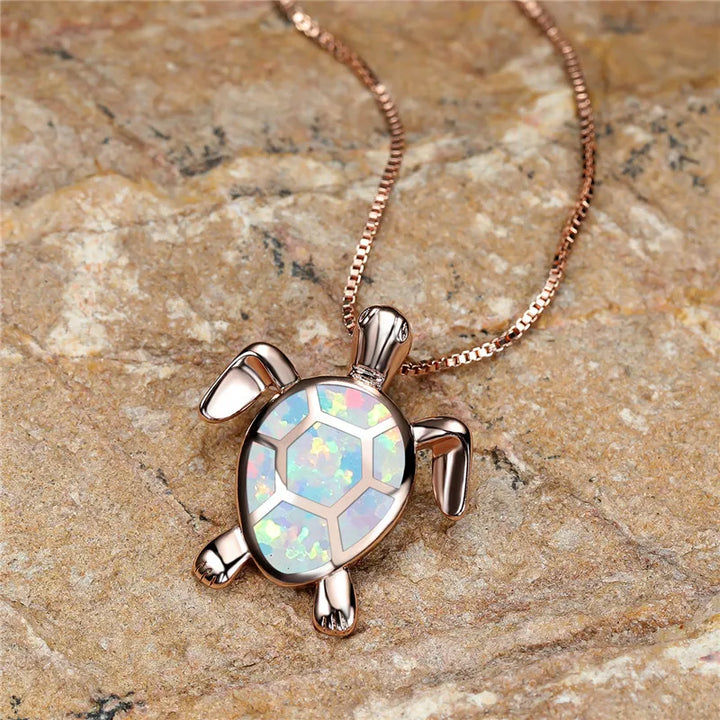 Vintage Gold Green Fire Opal Turtle Pendant