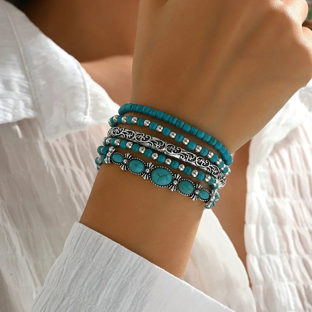 Bohemian Green Turquoise Beaded Bracelet Set