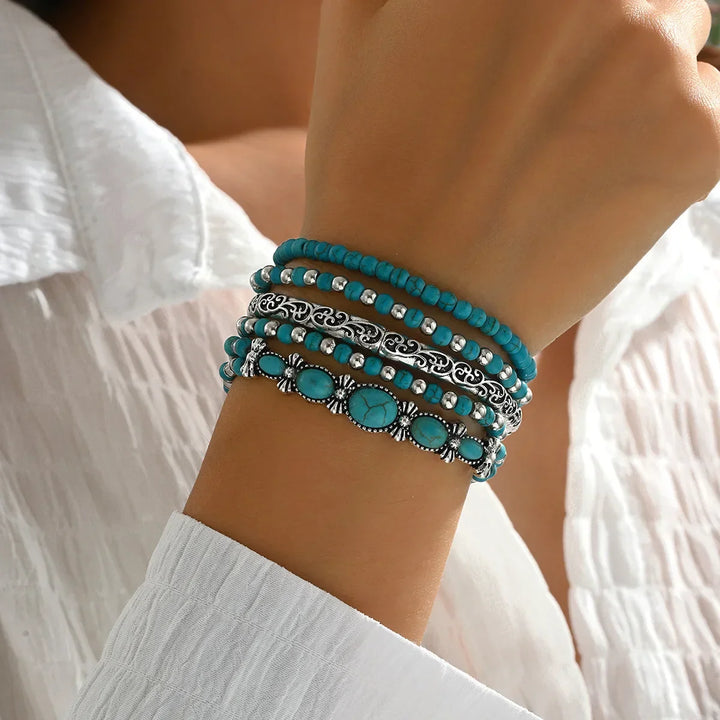 Bohemian Green Turquoise Beaded Bracelet Set