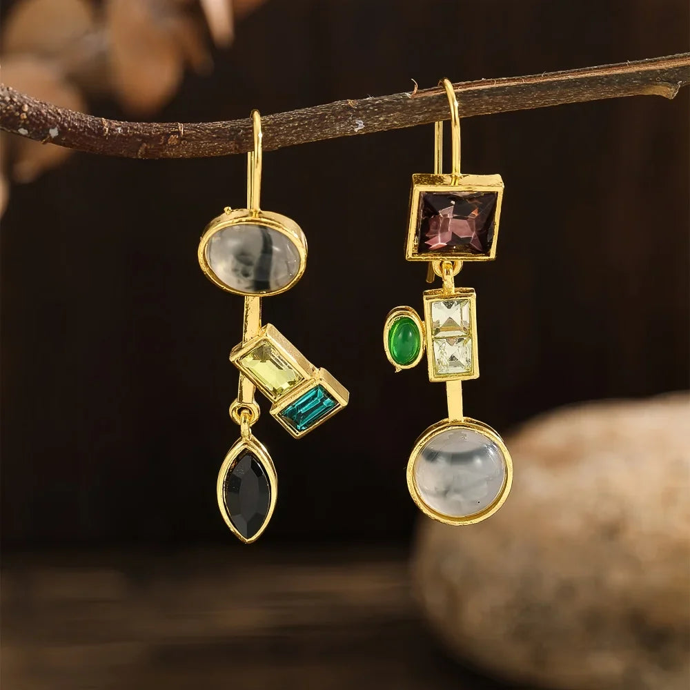 Vintage Stone-Inlaid Earrings