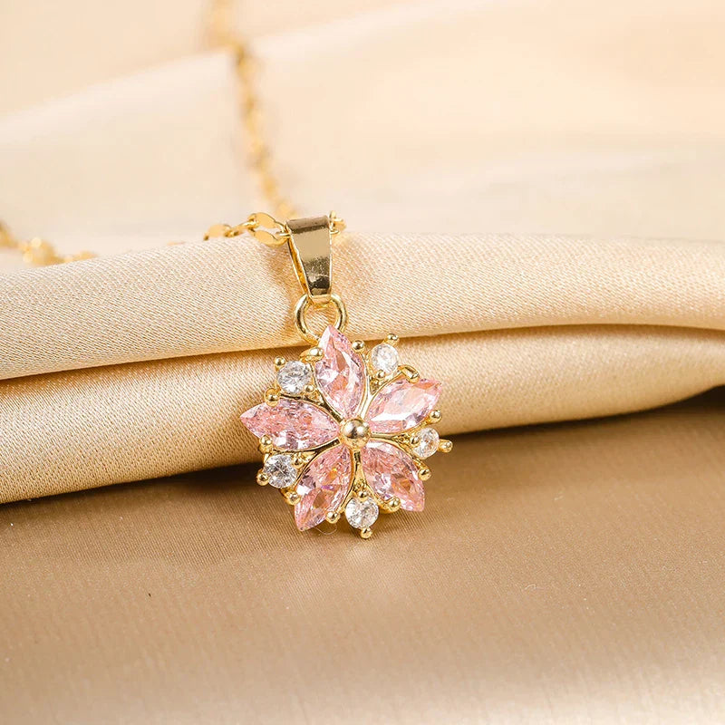 Romantic Rose Sakura Stainless Steel Necklace