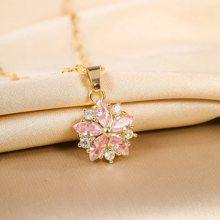 Romantic Rose Sakura Stainless Steel Necklace
