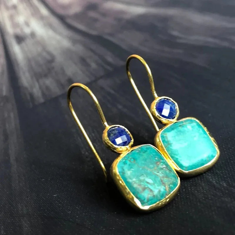 Fashionable Square Inlaid Turquoise  Earrings