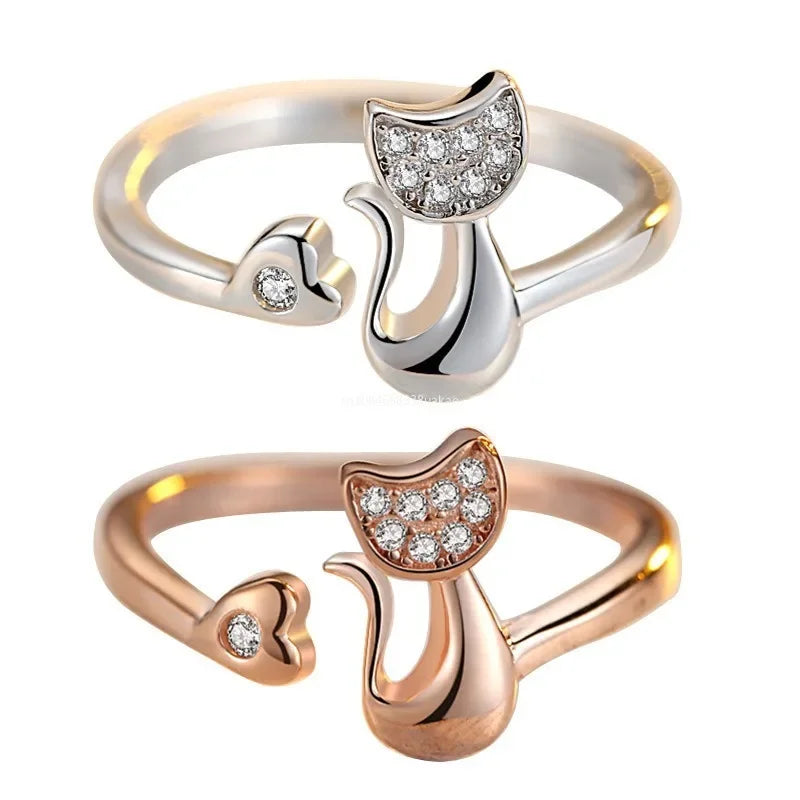 Open Cat Ring with Cute Design – Zircon Stones