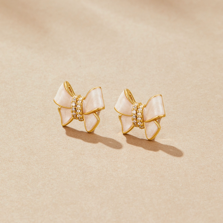 Crystal white bow earrings
