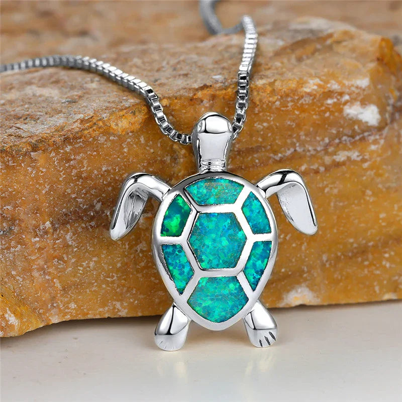 Vintage Gold Green Fire Opal Turtle Pendant