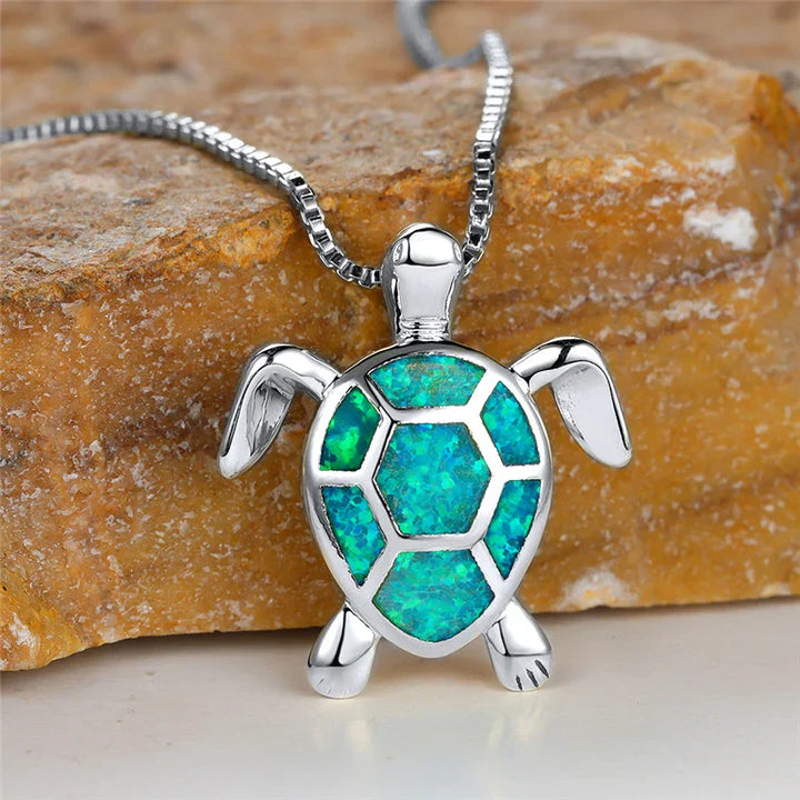 Vintage Gold Green Fire Opal Turtle Pendant