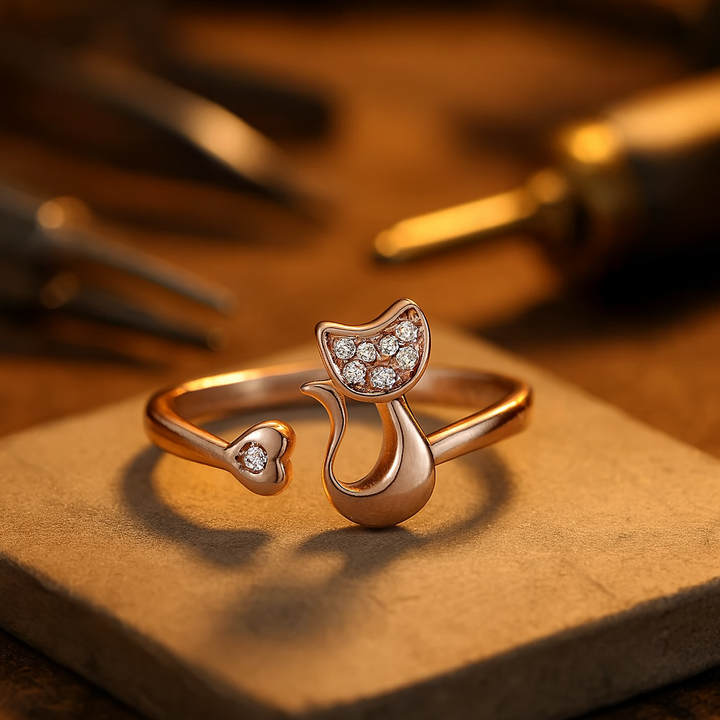 Open Cat Ring with Cute Design – Zircon Stones