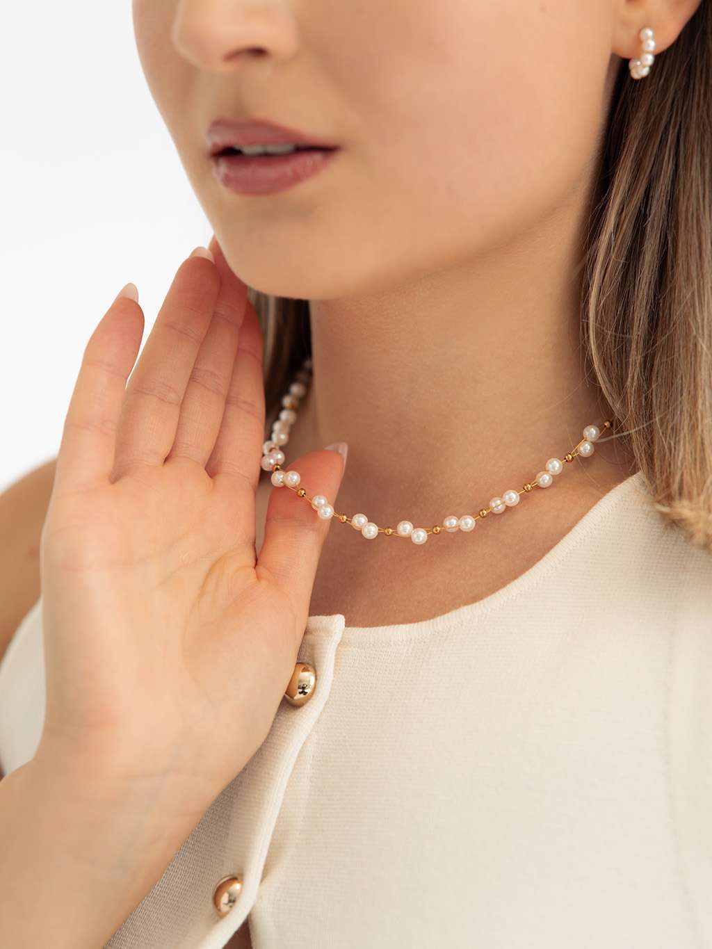 Cross Pearls Kette Gold