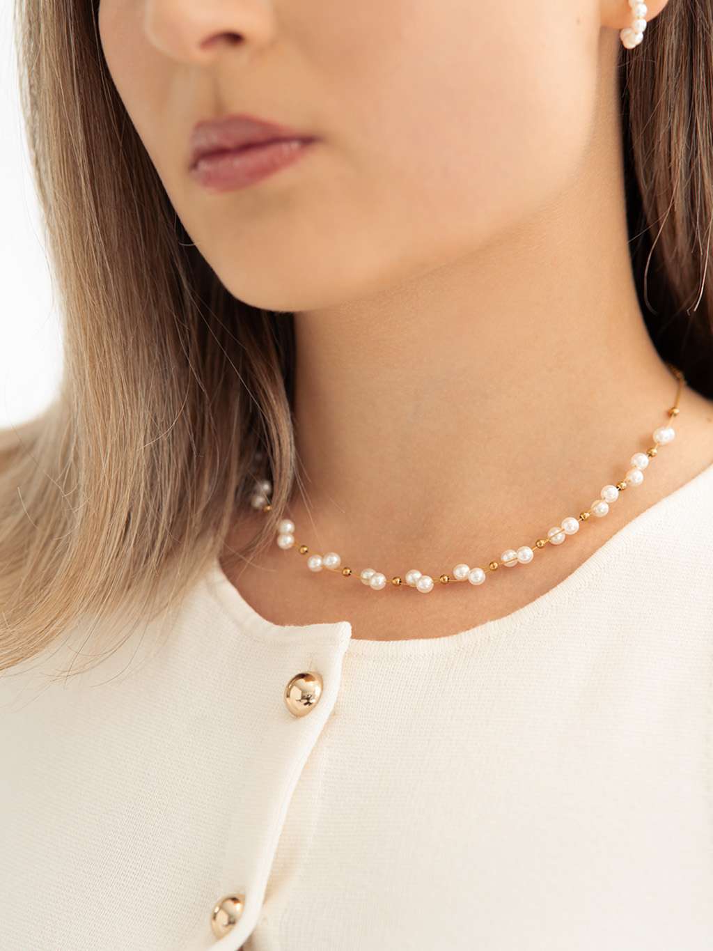 Cross Pearls Kette Gold