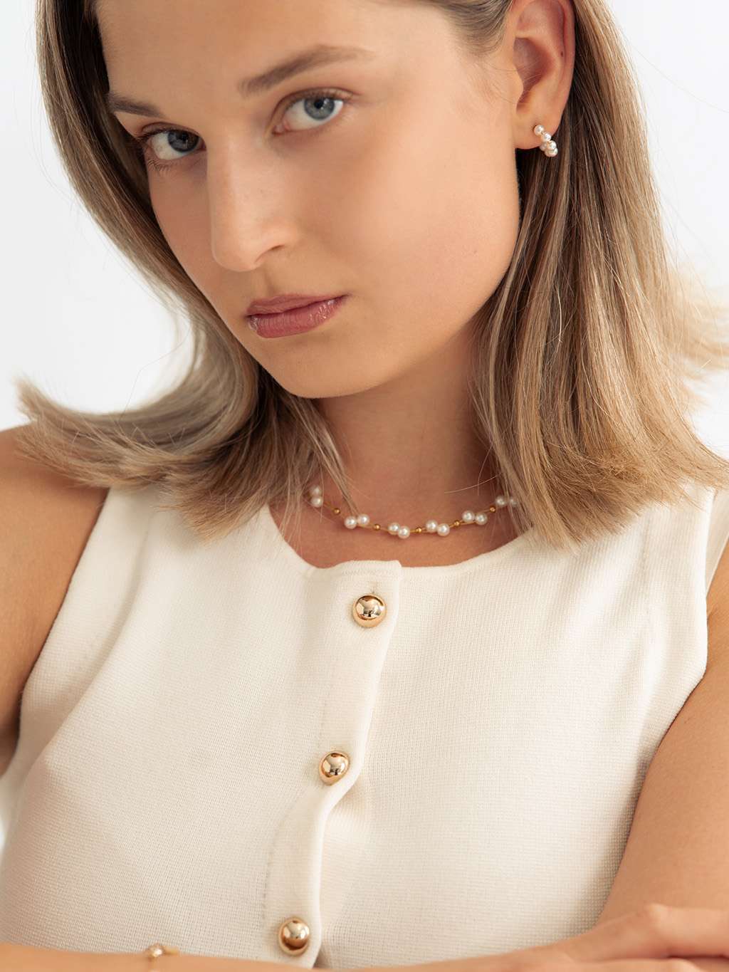 Cross Pearls Kette Gold