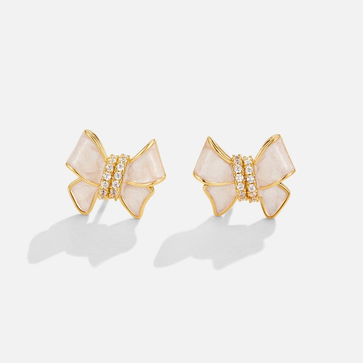 Crystal white bow earrings