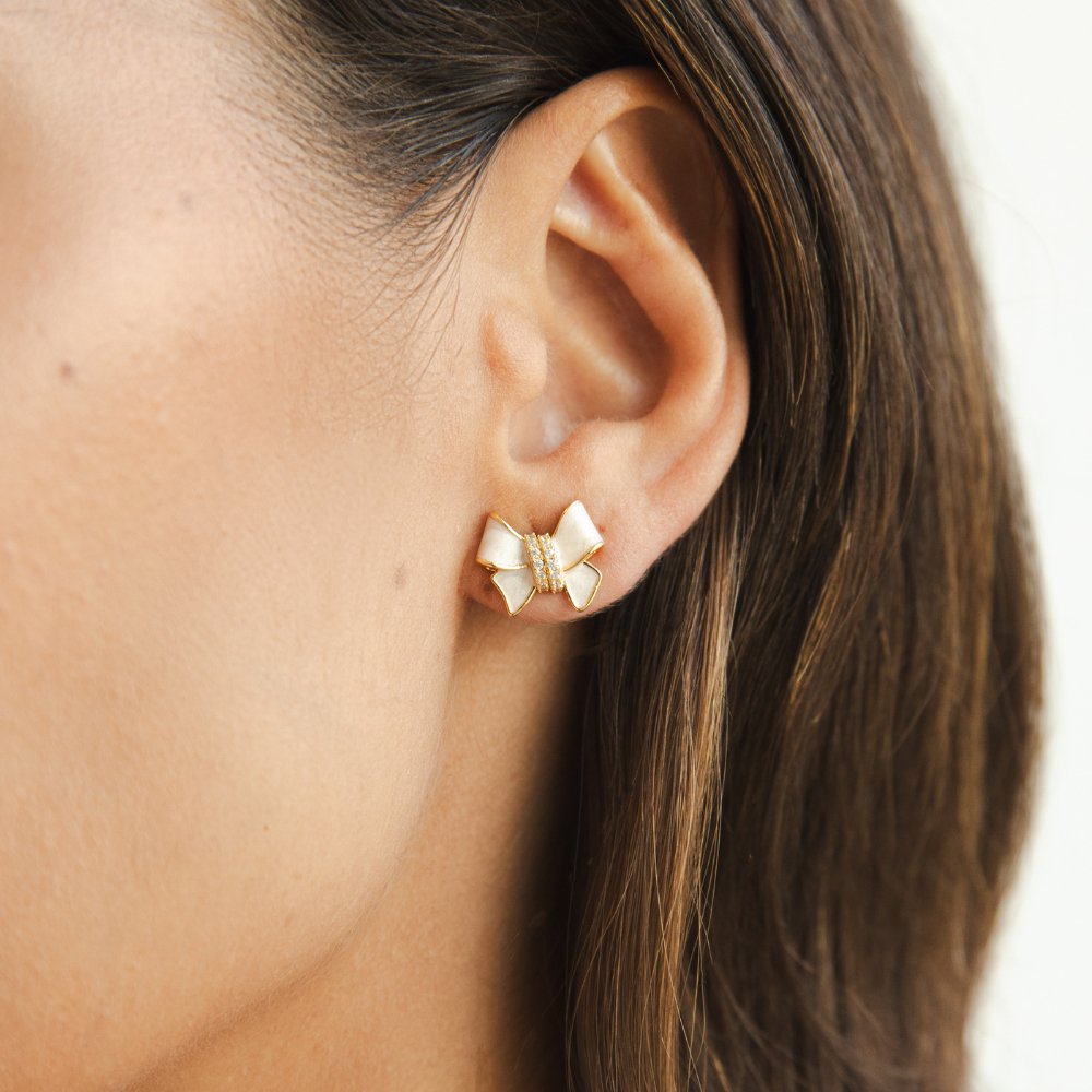 Crystal white bow earrings