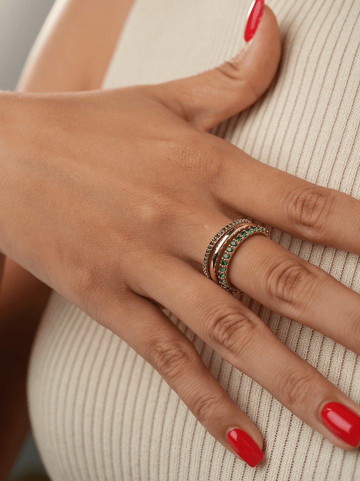 Emerald Triple Pave Infinity Ring Gold