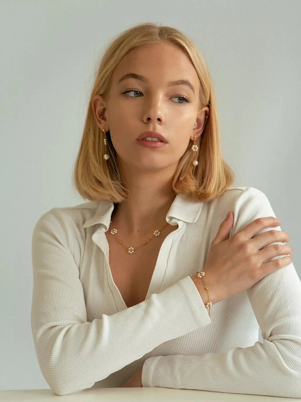 Flower Pearl Armband Gold