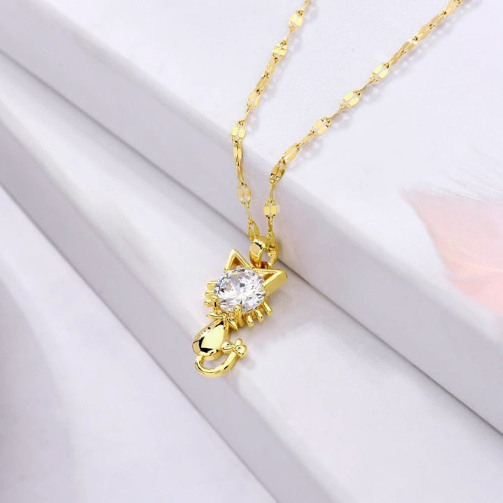 Gold-Plated Cat Necklace with Zircons