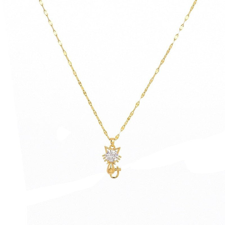 Gold-Plated Cat Necklace with Zircons