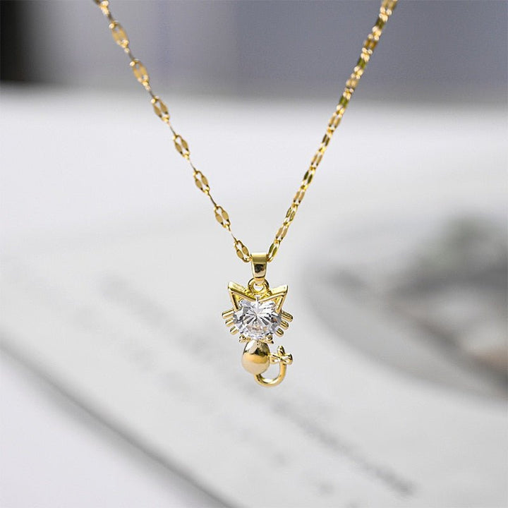 Gold-Plated Cat Necklace with Zircons